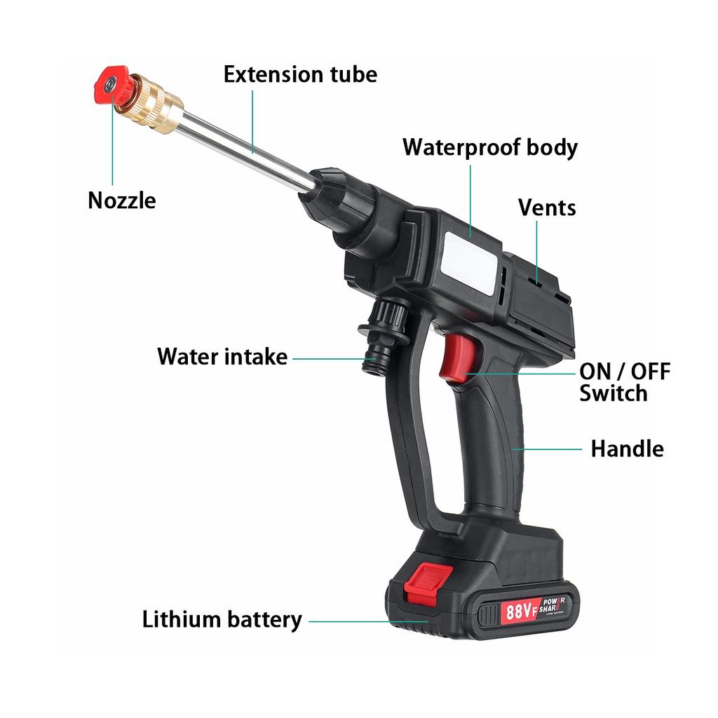 2000W 90Bar Portable Cordless High Pressure Car Washer Spray Water Guns Car Wash Pressure Cleaner Cleaning Machine