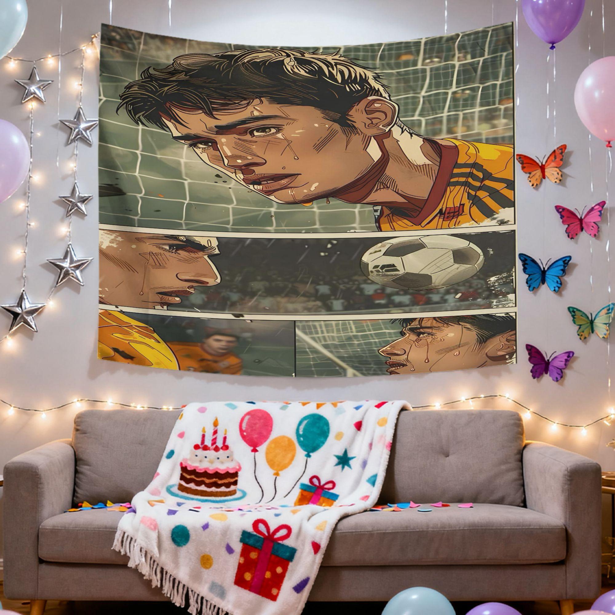 MultiSize Soccer Comic Theme Tapestry for Bedroom Living Room Dorm Home Decor High Quality Flat Print 74x94cm(29x37in)