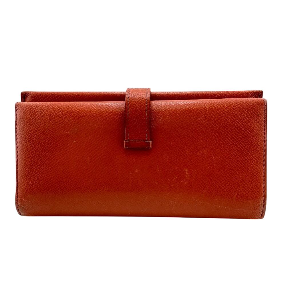 HERMES Long Wallet Tri-fold Epsom Bearn Dupri Purse Orange Epsom Women Used