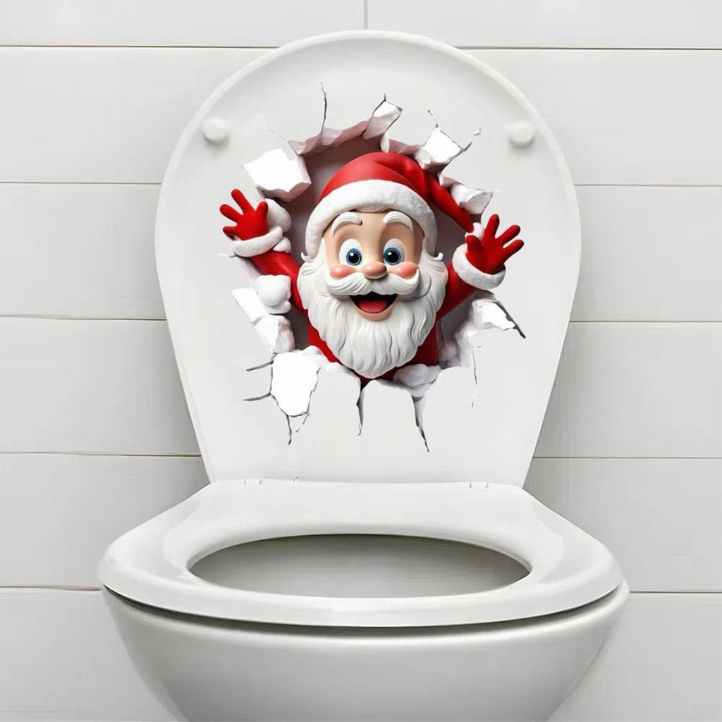 Santa Cracked Wall Christmas Toilet Stickers Self-Adhesive PVC For Bedroom Living Room Bathroom Decoration Toilet Decal Festive