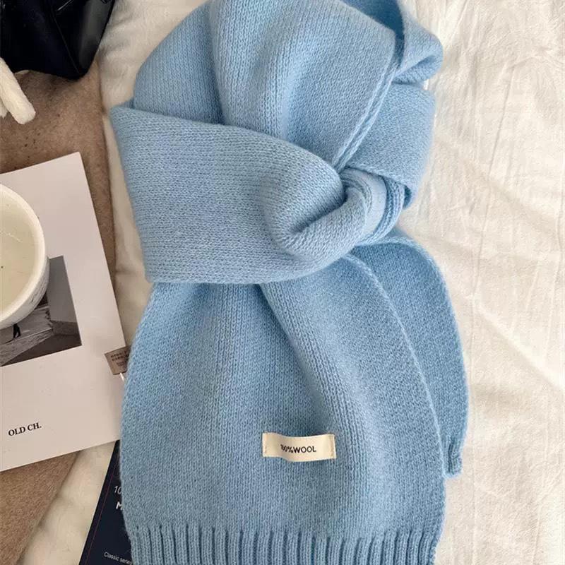 100% Pure Wool Knitted Scarf - Versatile Autumn/Winter Cashmere Neck Warmer for Couples