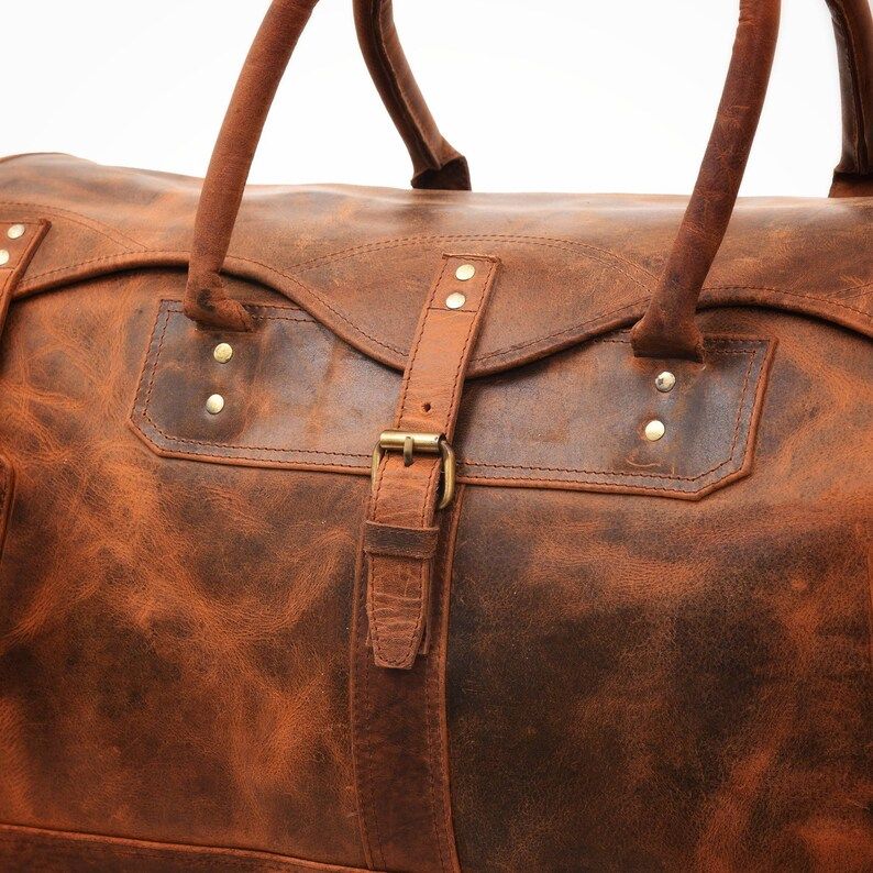 Full Grain Leather Weekender Bag: Handmade Distressed Duffle