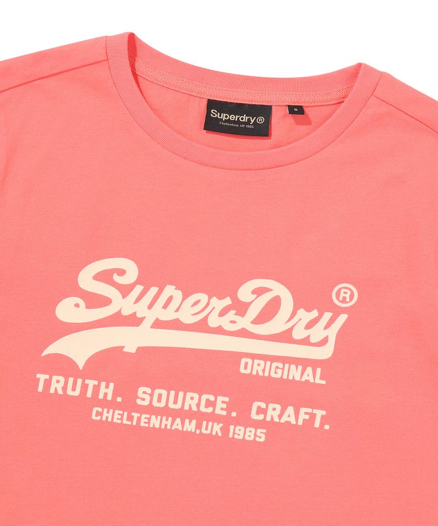 Syupeodeulai W Vintage Logo Crop T-Shirt Coral