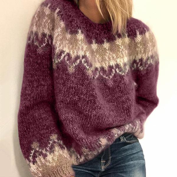 Herbst und Winter Neue Damen Herbst und Winter Lässiger, lockerer Mohair-Grobstrick-Jacquard-Damenpullover