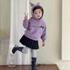 Korean-Style Velvet Hoodie & Pleated Skirt Set for Girls - Autumn/Winter Cartoon Design