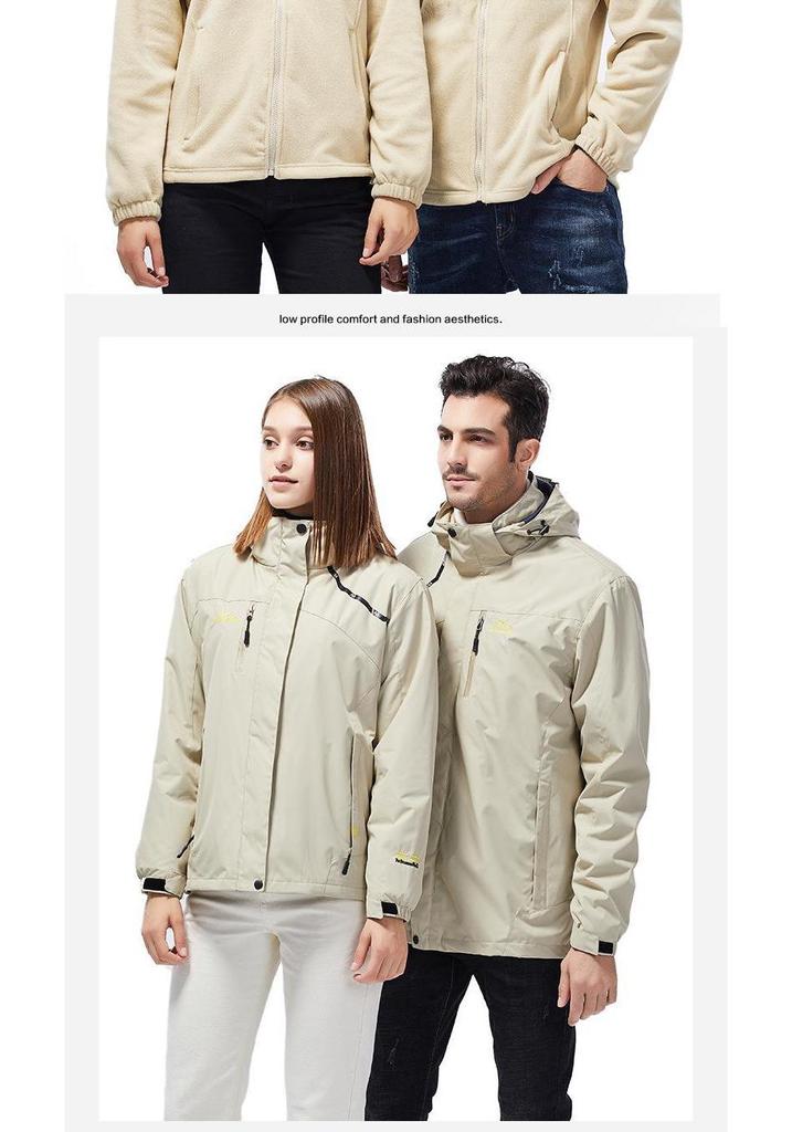 Windproof Outdoor Jacket Set: Couples' 3-in-1 with Detachable Fleece for Men & Women, Ideal for Autumn & Winter