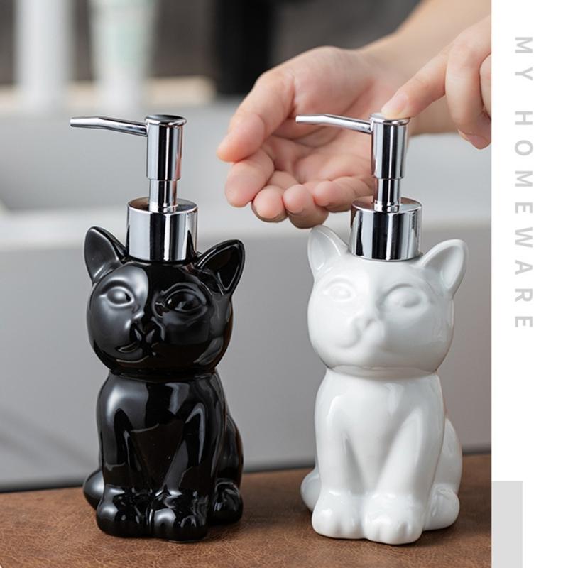 Elegante Keramik-Spenderflasche für Lotion, Handseife und Desinfektionsmittel, nachfüllbarer Behälter mit Katzenmotiv, Haushaltshelfer
