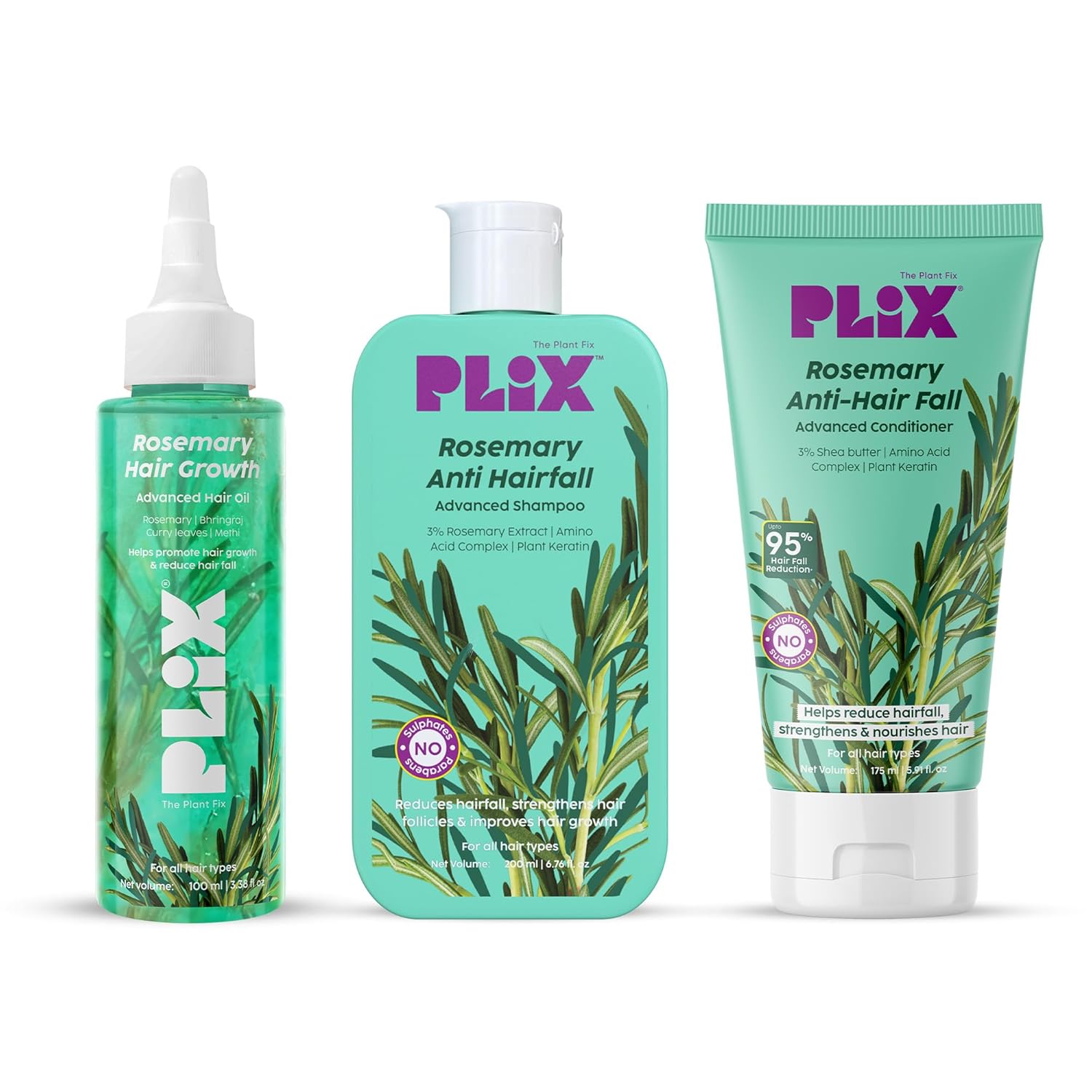 The Plant Fix Plix MG 475 Rosemary Hair Growth Oil 100ml Shampoo 200ml Conditioner  175ml Set For Nourished Hair