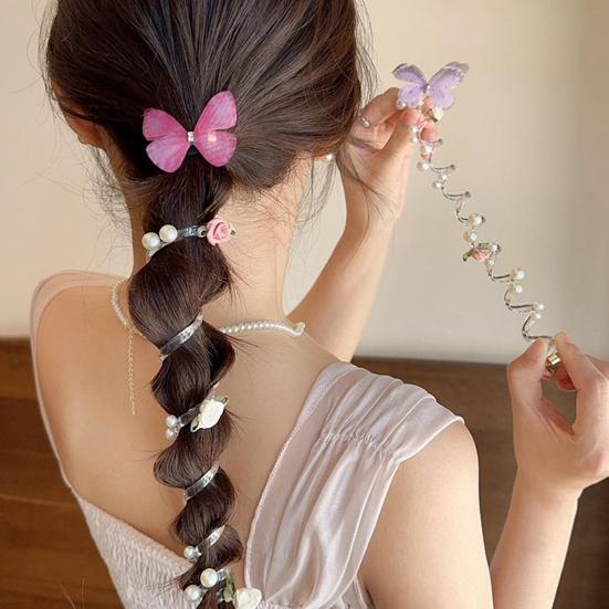 4Pcs Hair Rope Spiral Hair Bands Flower Butterflies Decor Ponytail Holders Bun Braid Elastic Non-slip Hairbands Hair Styling Tools