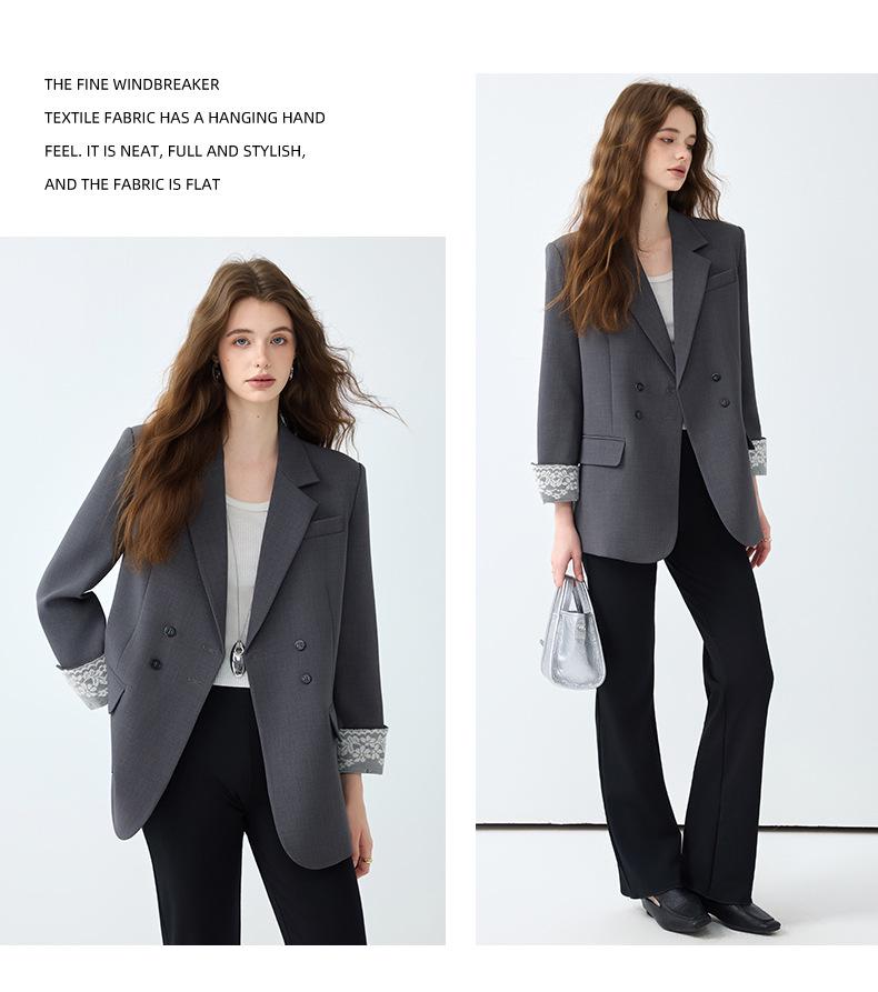 Women's Gray Suit Jacket - Autumn/Winter 2025 Casual Socialite Style with High Design Sense