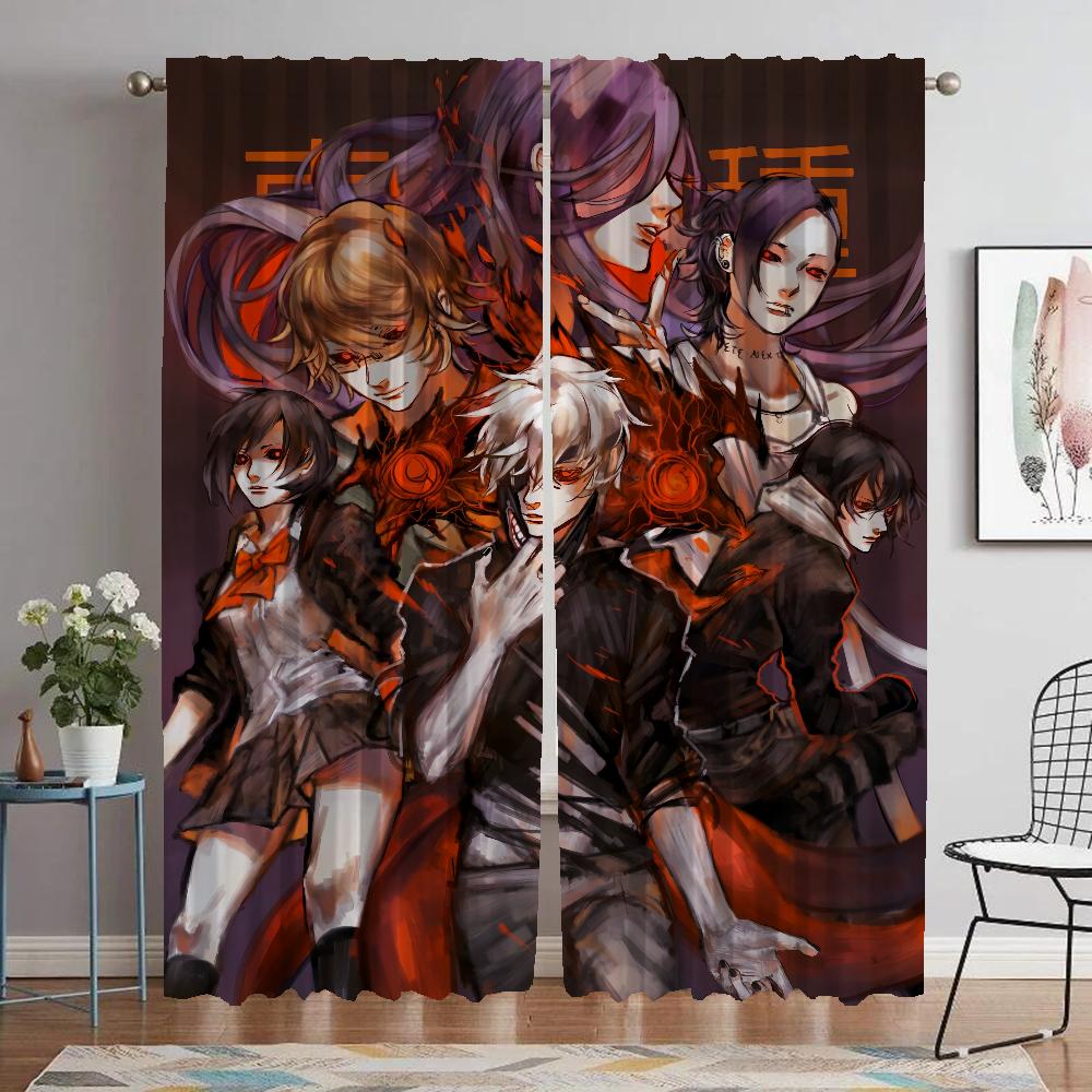 Kitchen Curtains 2 Pieces Tokyo Ghoul Window Curtain for Room 2 Panel Halloween Decoration Partition Home Interior Curtains