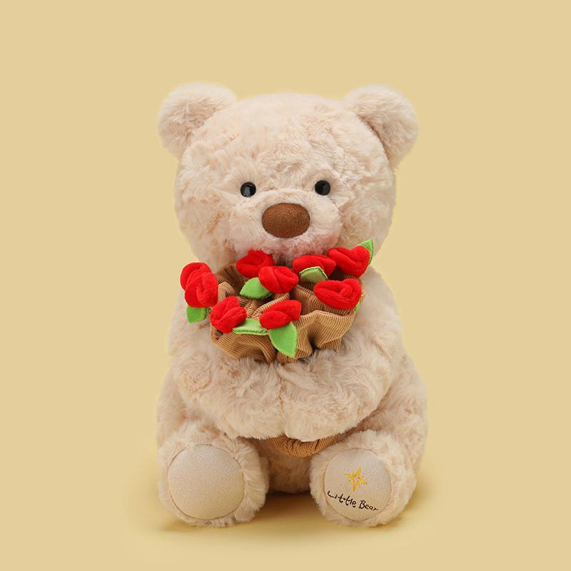 Valentine's Day Roses Teddy Bear Cartoon Animal Plush Toys 2 Colors Brown Bear Holding Roses Dolls Sweet Gift For Girls Lovers