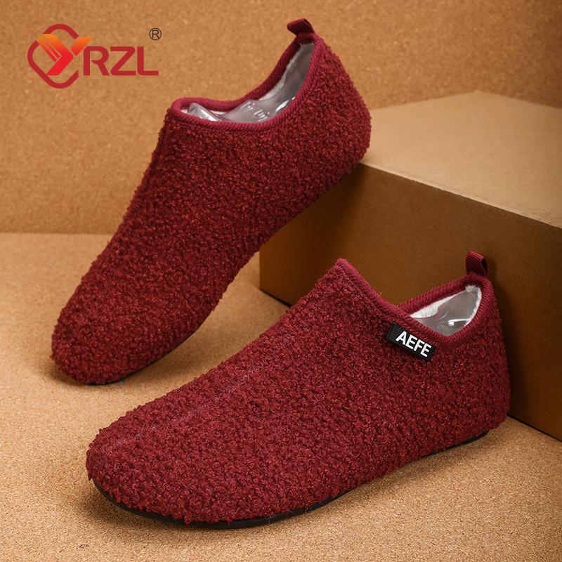 YRZL Fashion Men Winter Cotton Shoes Warm Slip On Lightweight Winter Shoe Male Plush Bedroom Home Cotton Loafers Man Warm Shoes
