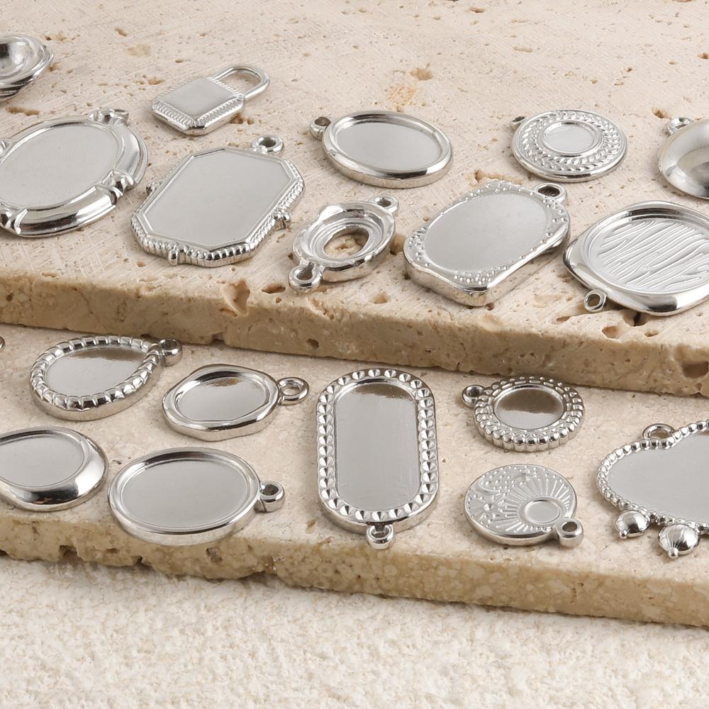 10pc/Lot Silver Color Blank Tray Geometric Water Droplet Charm DIY Stainless Steel Cabochon Pendants For Jewelry Making Supplies