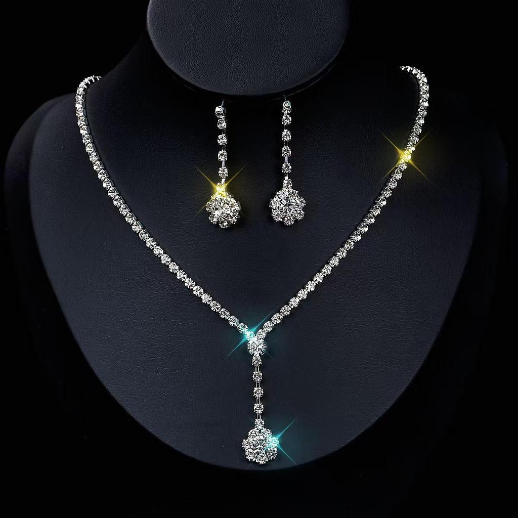 Sparkling Diamond Bridal Necklace & Earrings Set for Wedding and Evening Dress