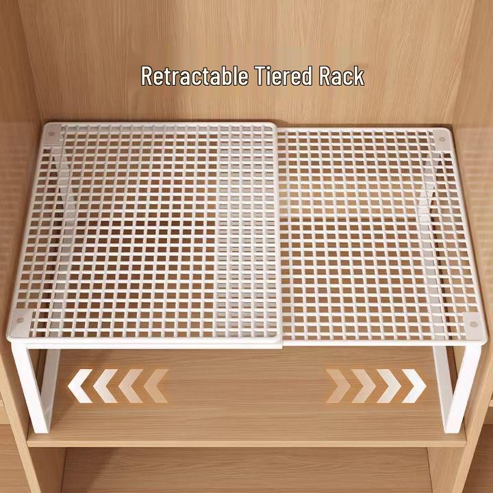 Expandable Wardrobe and Kitchen Organizer: Layered Shelves, Closet Dividers, Shoe Rack, and Gadget Storage