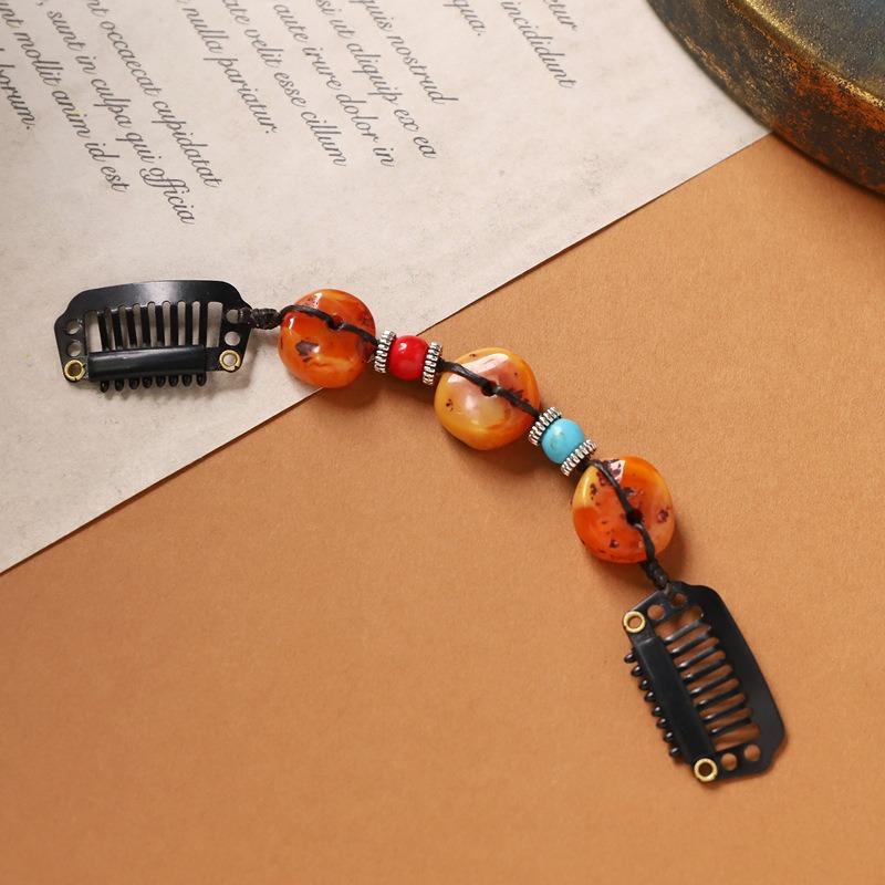 Tibetan Natural Stone Woven Hairpin Retro Personalized Niche Edge Clip Hair Accessories Tibetan Exotic Women's Headdress