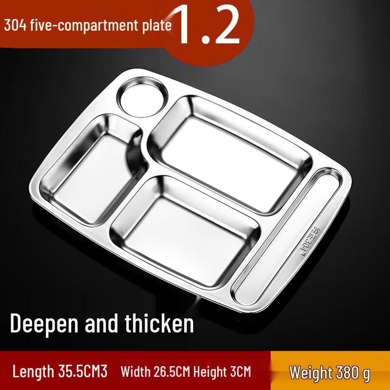 Molana 304 Stainless Steel 5-Compartment Divided Lunch Plate