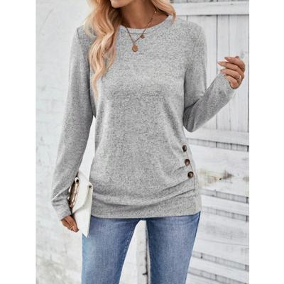 Maglietta casual estiva a maniche lunghe con scollo tondo e traforata per le donne, pullover e maniche lunghe