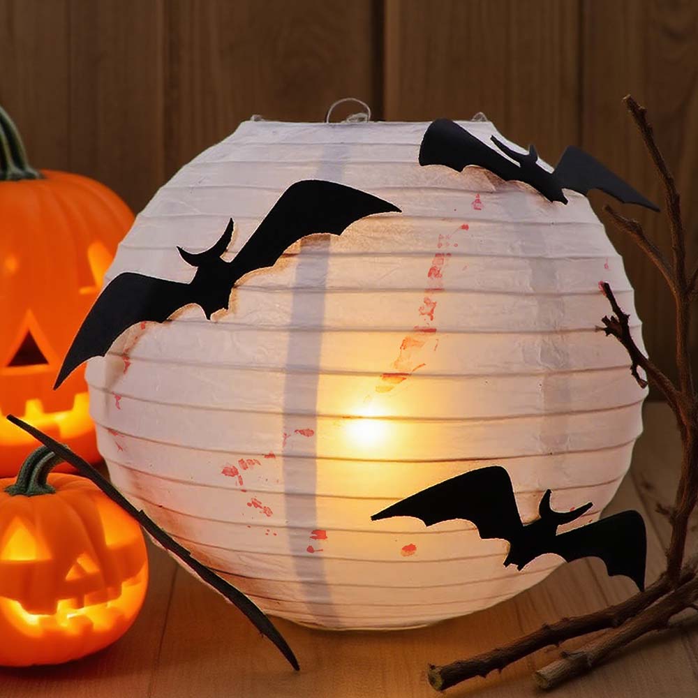 Finish Product Halloween Paper Lantern Foldable Black Bat Handheld Lantern  Haunted House