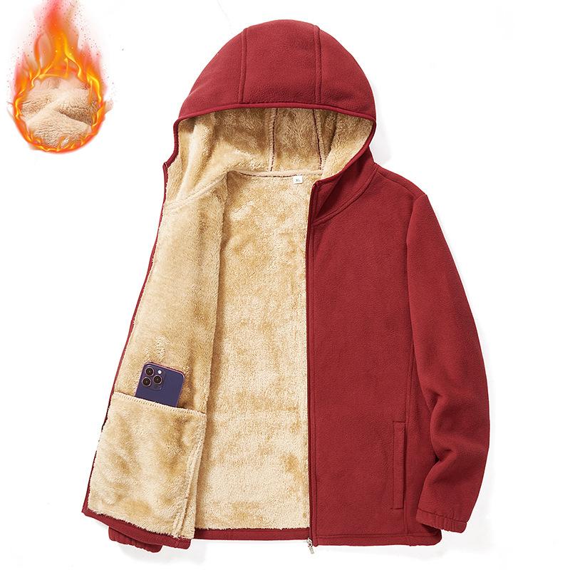 Polar Fleece Hooded Jacket Thickened Cardigan Large Size Fleece Jacket Autumn and Winter Loose