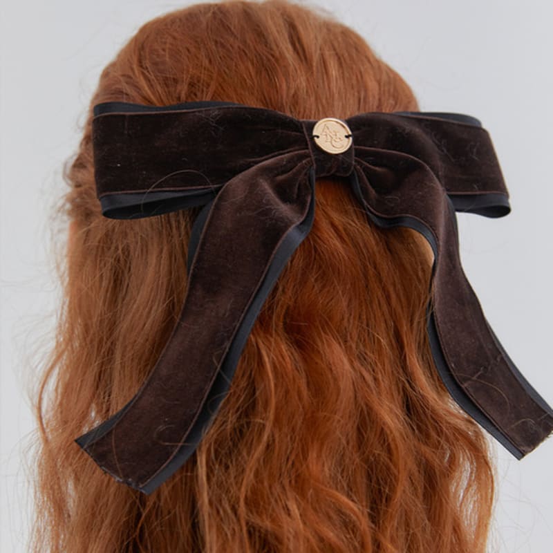 ANOETIC VELVET CLASSIC RIBBON HAIRPIN_BROWN
