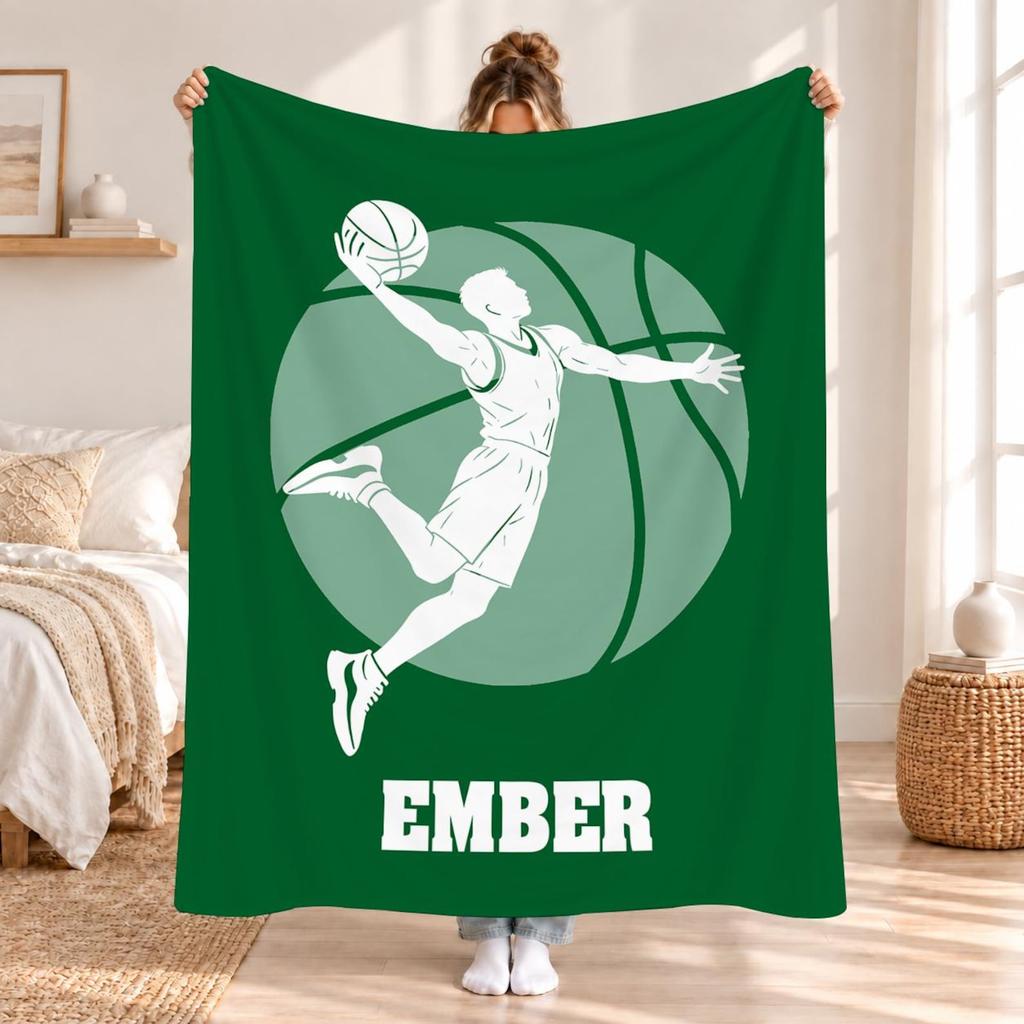 Personalized Basketball Blanket, Custom Name Blanket Throw, Soft Cozy Fleece Blanket for Kids and Adults, Sports Team Blanket, Birthday Gift