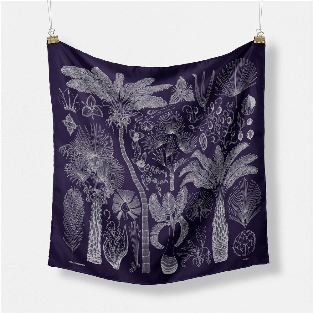 53cm Twill Silk Scarf Woman Palm Tree Painting Square Scarves Wraps Bandana Small Hijab Silk Foulards Tie Headband Neckerchief