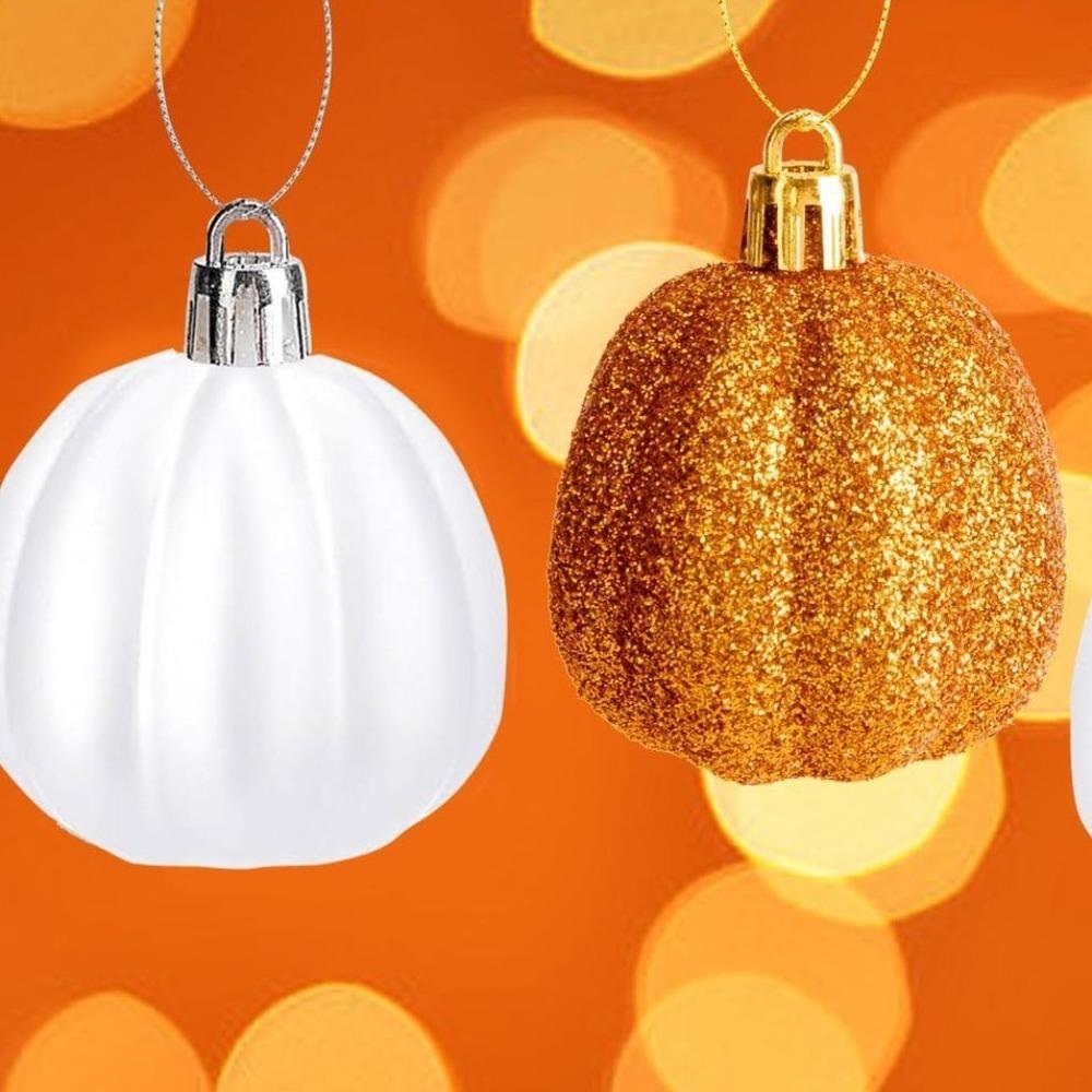 12pcs Plastic Pumpkin Hanging Ornaments Shining Thanksgiving Festival Decorative  Home Decoration