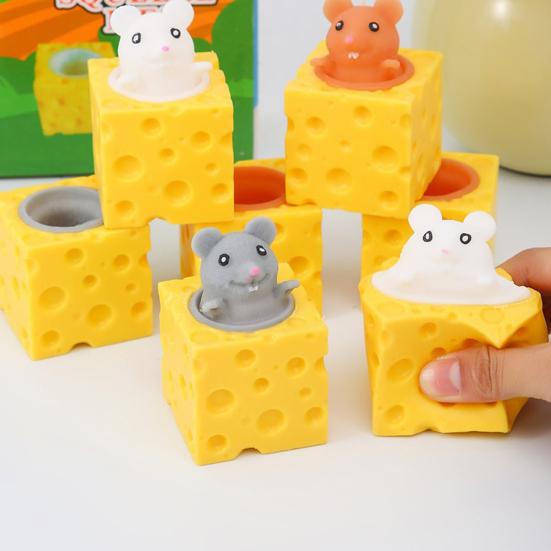Cute Cheese & Mouse Squeeze Toy Creative Decompression Fidget Stress Reliever Soft Squeezable Decor Novelty Gift for Kids Adults Fun Party Favor
