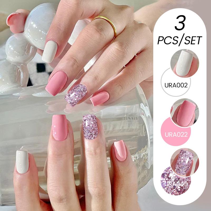 3Pcs Nail Polish Glue Set, Solid Color Glue Glitter Sequins Phototherapy Nail Polish Glue