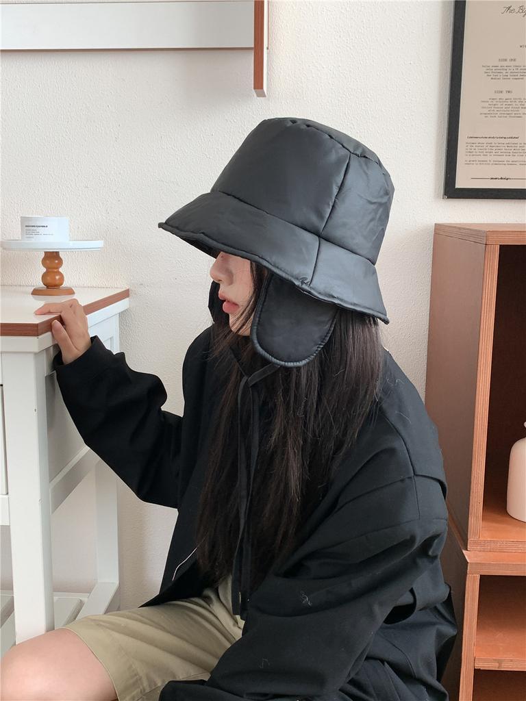Autumn and Winter Bucket Hat Extended Ear Hat Winter Casual Versatile Lace-up Cycling Warm Thickened Basin Hat