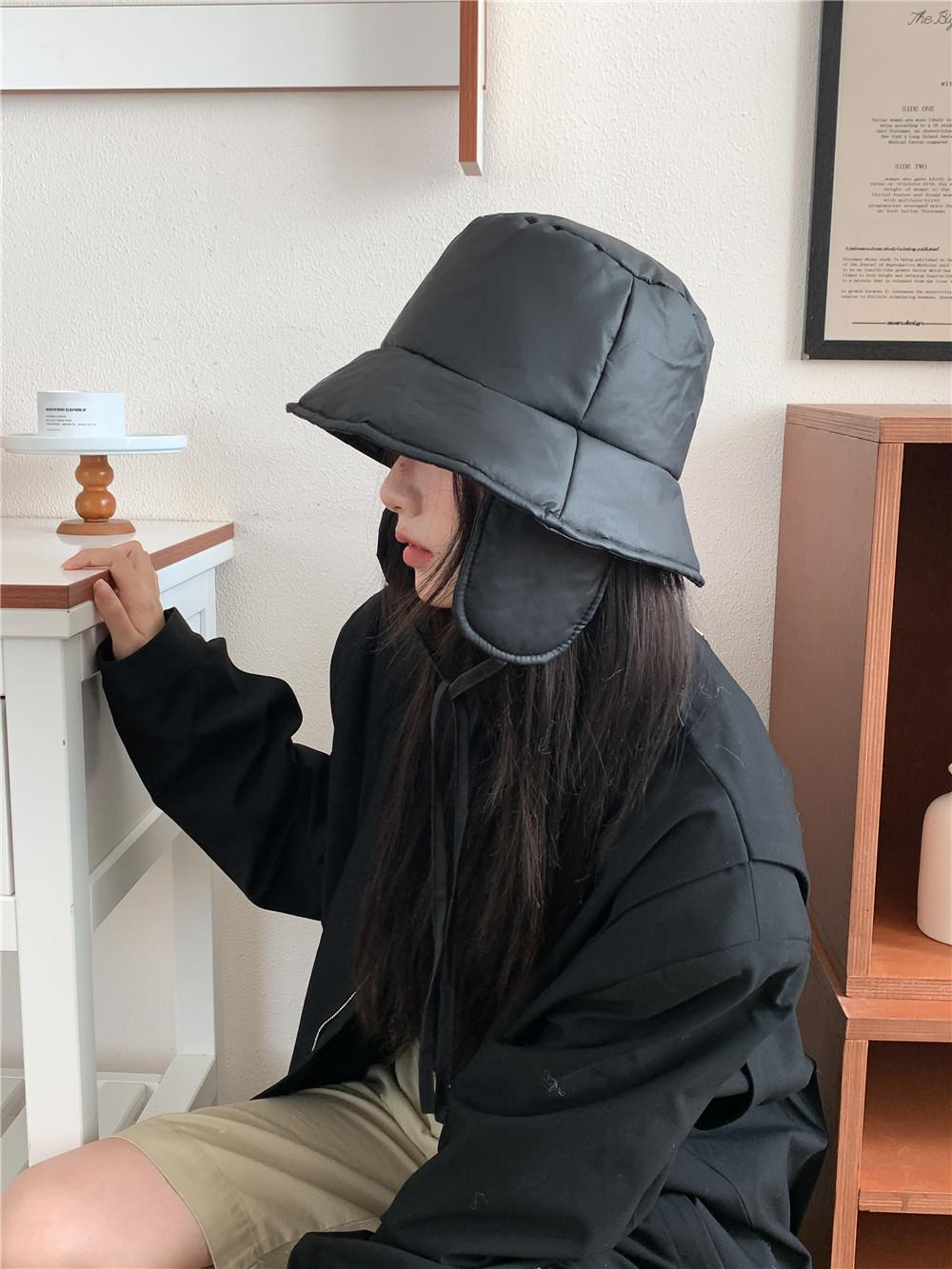 

Осенне-зимняя панама с удлиненными ушами, зимняя повседневная универсальная шляпа на шнуровке, теплая утолщенная шляпа-ведро для велоспорта adult average size чёрный