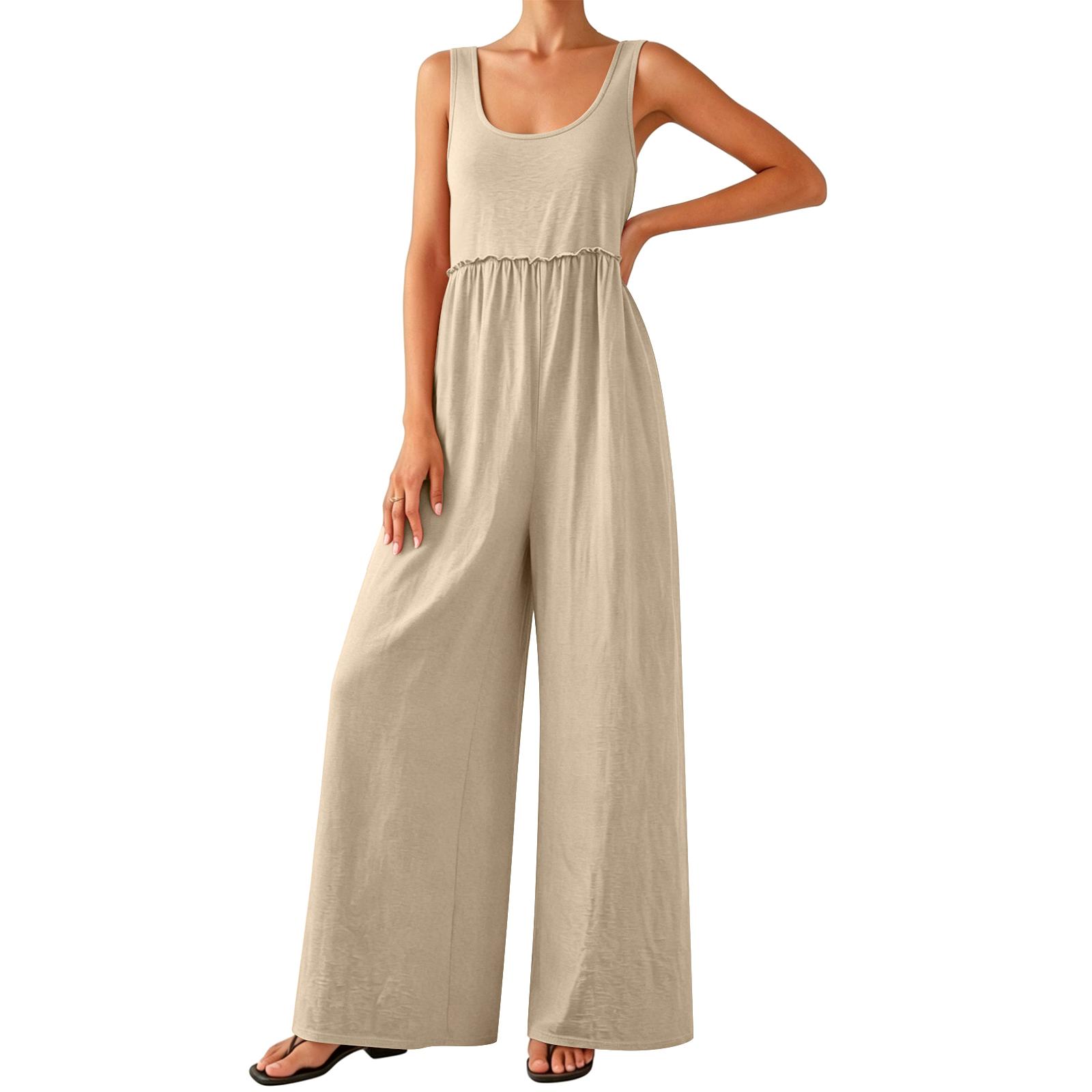 

Women s Jumpsuit, Casual And Loose Fit, Featuring A Backless Design With Vintage Thin Straps. This Loungewear Jumpsuit Is Made From A Cotton And Li L хаки