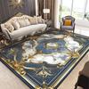Luxury European Decorative Rug for Living Room Blue Inlaid with Gold Big Size Parlor Carpet Non-slip Washable Bedroom Decor Mat