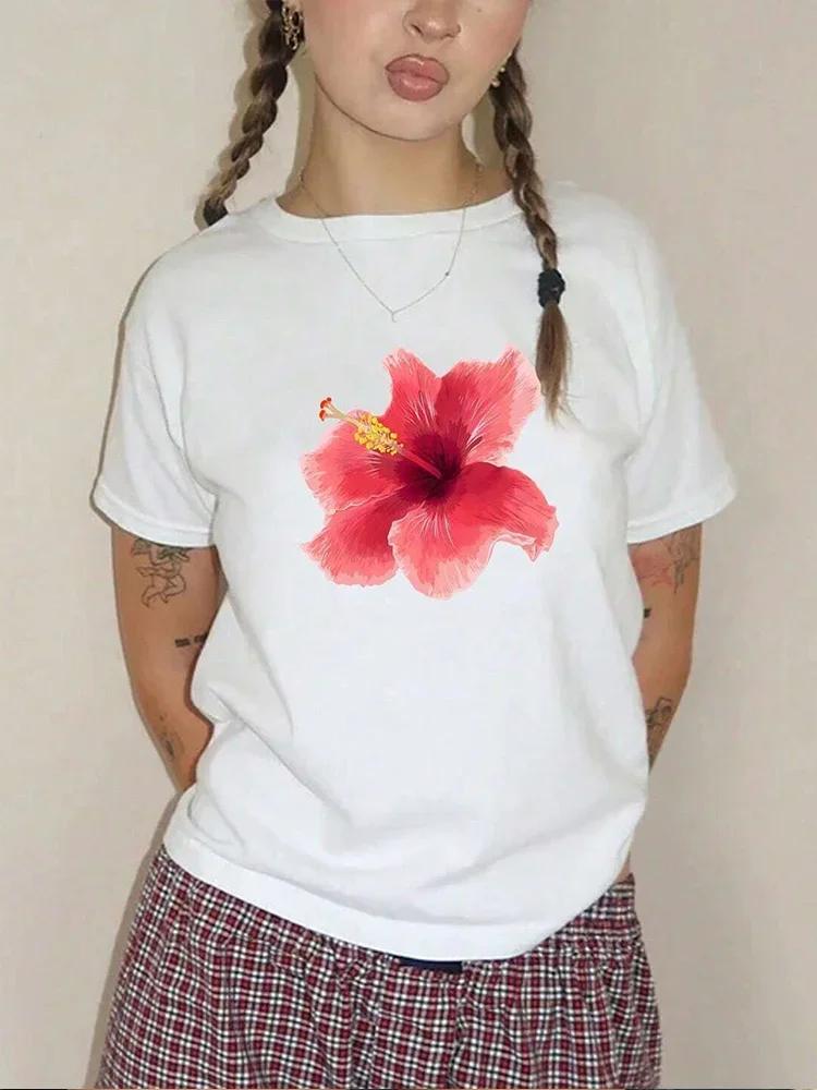 Blumengedrucktes T-Shirt Polynesische Hibiskus Monstra T-Shirt Modisches Damen-T-Shirt Harajuku Street Clothing Y2k Top Grafik
