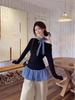 Chic Plaid Spliced Off-Shoulder Slim-Fit Long-Sleeve Women's Top