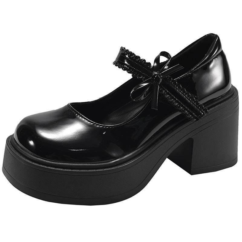 Retro black British thick high-heeled small leather shoes women's 2025 new summer skirt French Mary Jane single shoes