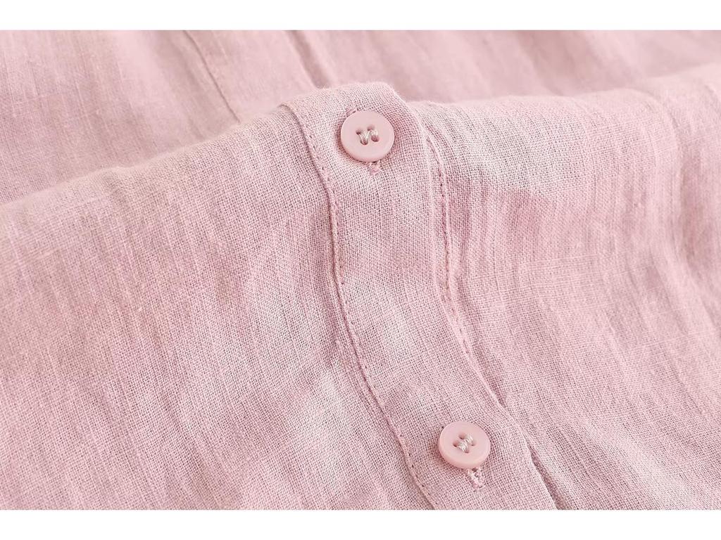 French Lace Patchwork Long Sleeve Doll Collar Linen Shirt