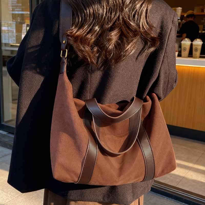 Retro Suede Handheld Big Bag Women's 2025 New High-end Large-capacity Tote Bag Commuter Shoulder Messenger Bag