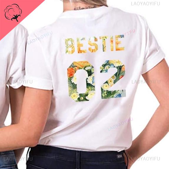 Bestie 01 Shirts Beste Freunde T-Shirts für 2 BFF T-Shirts Passende Freunde Baumwollshirts Weihnachtsgeschenk Mode Damenbekleidung Buchstaben Top