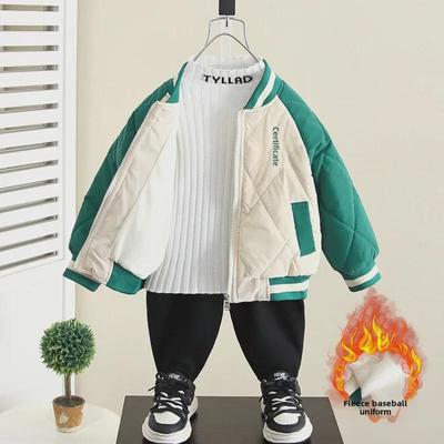 2023 Boys' Velvet Baseball Jacket: Winter Thick Cotton Top