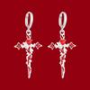 Punk Charm Sliver Color Rose Flowers Winding Red Drip Glaze Cross Heart Hoop Earrings Necklace for Women Stainless Steel Jewelry