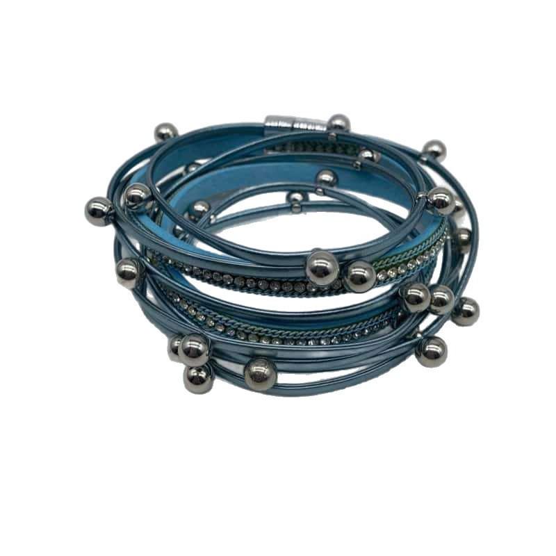 Bracelet Léopard en Cuir PU Multicouche avec Fermoir Magnétique