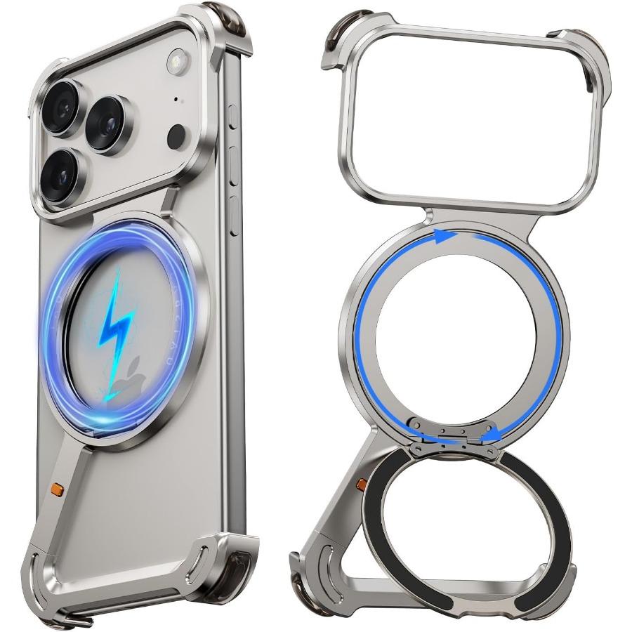 Z Case for IPhone 17 Pro Max Air Phone Cases Frameless Metal Rotating Magnetic Kickstand Protective Cover Shockproof Thin Bumper