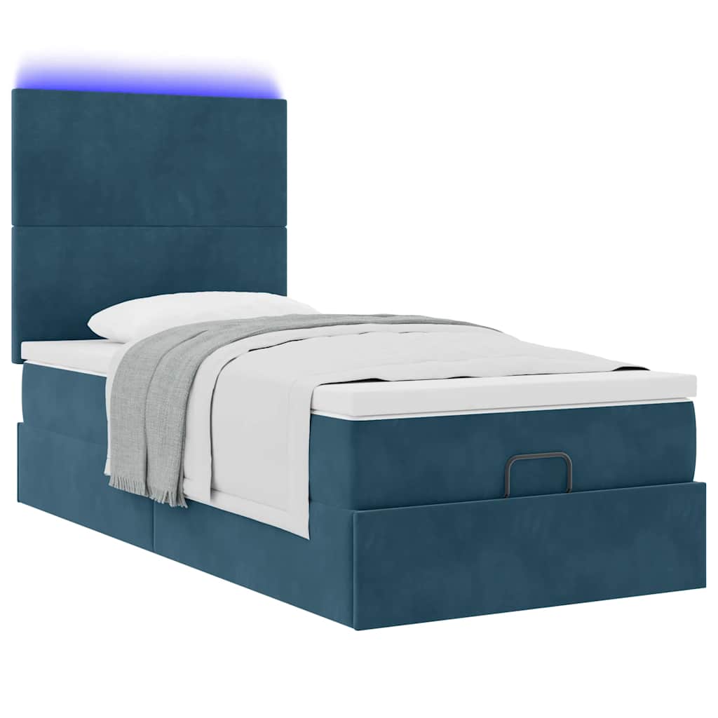 Ottoman Bed with Mattress & LEDs Dark Blue 90x190 Cm Velvet