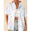 Women's Macaron Color Dessert Doodle Print Loose Short-Sleeve Shirt, Fresh Summer Macaron Colors