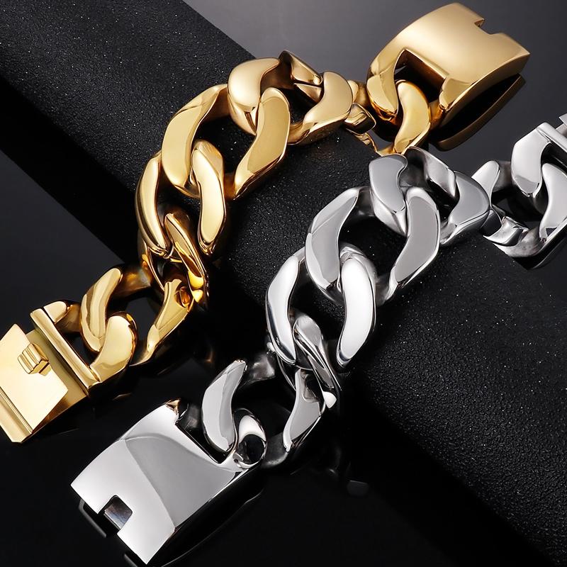 Klobiges 31-mm-Miami-Kettenarmband für Männer in Goldfarbe, schweres Edelstahl-Herrenarmband, Geburtstagsgeschenk für Vater, Ehemann, Jungen