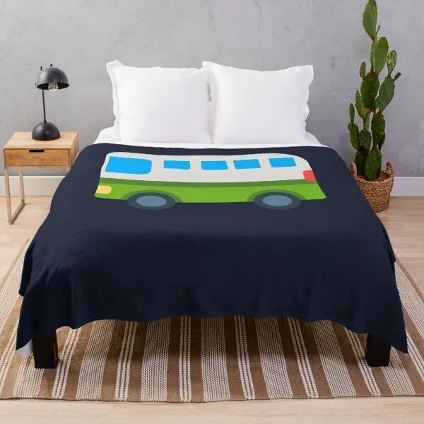 Cute Cartoon Bus Pattern Flannel Throw Blanket King Queen Full Size Super Soft Lightweight Warm for Coach Travel Sofa Blanket