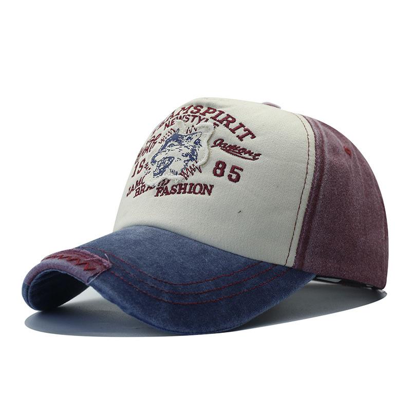 New washed wolf head embroidered baseball cap men's casual versatile sunshade cap color matching old hat